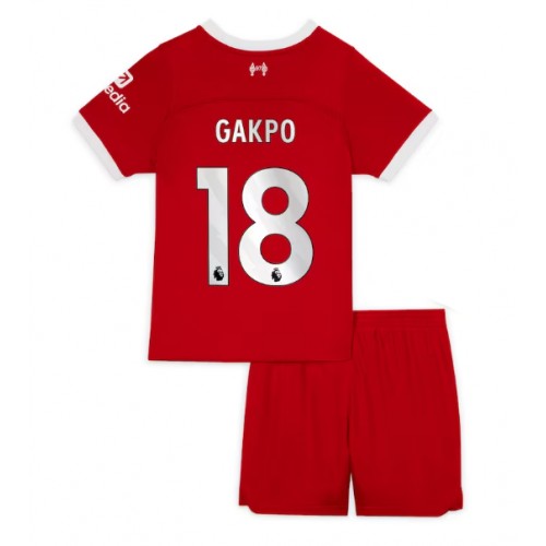 Otroški Nogometni dresi Liverpool Cody Gakpo #18 Domači 2023-24 Kratek Rokav (+ Kratke hlače)